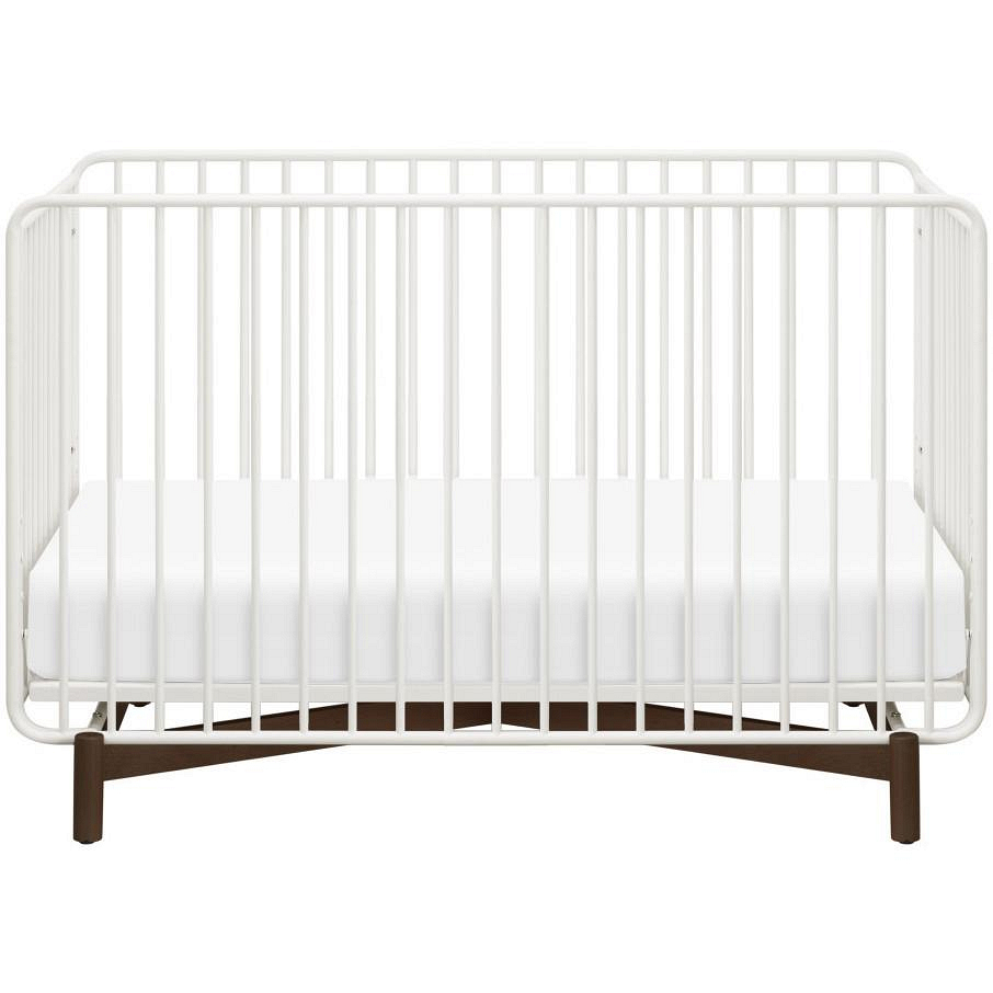 Baby Bixby Metal Crib With Toddler Bed Conversion Kit In Warm White Walnut Stain