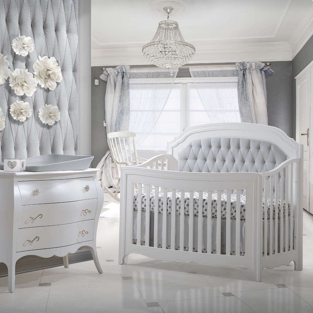 Natart Allegra Convertible Crib White With Silver Panel Bellini