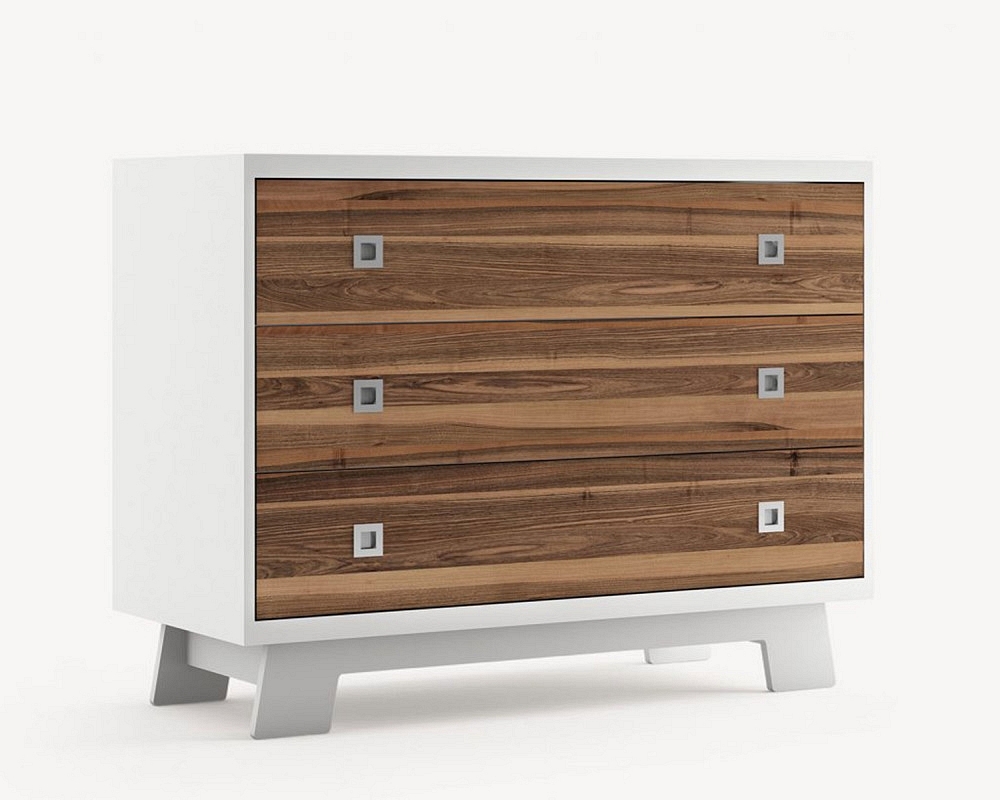 Dutailier Pomelo 3 Drawer Dresser White Side Legs With Walnut Front Dutailier Pomelo 3 Drawer Dresser White Side Legs With Walnut Front
