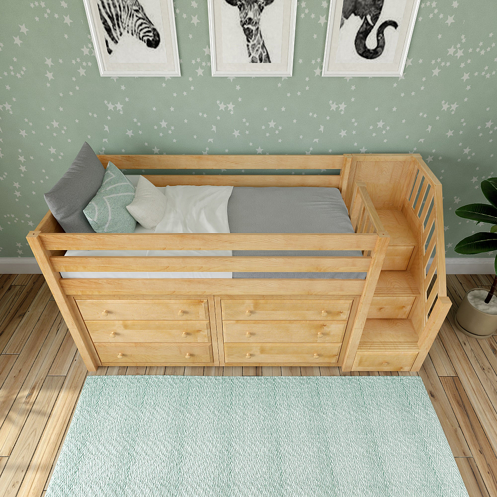 Twin Low Loft Bed with Stairs, Storage + Desk – Maxtrix Kids