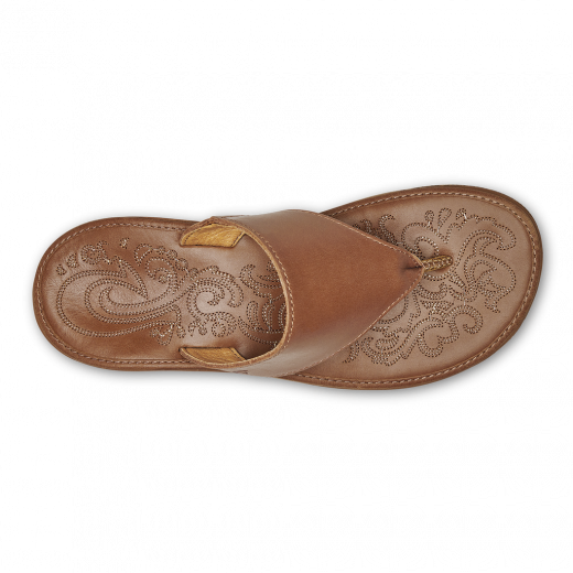 Olukai Paniolo (Cowgirl) Leather Flip Flop Sandal Natural Saddle Stitching  Sz 10