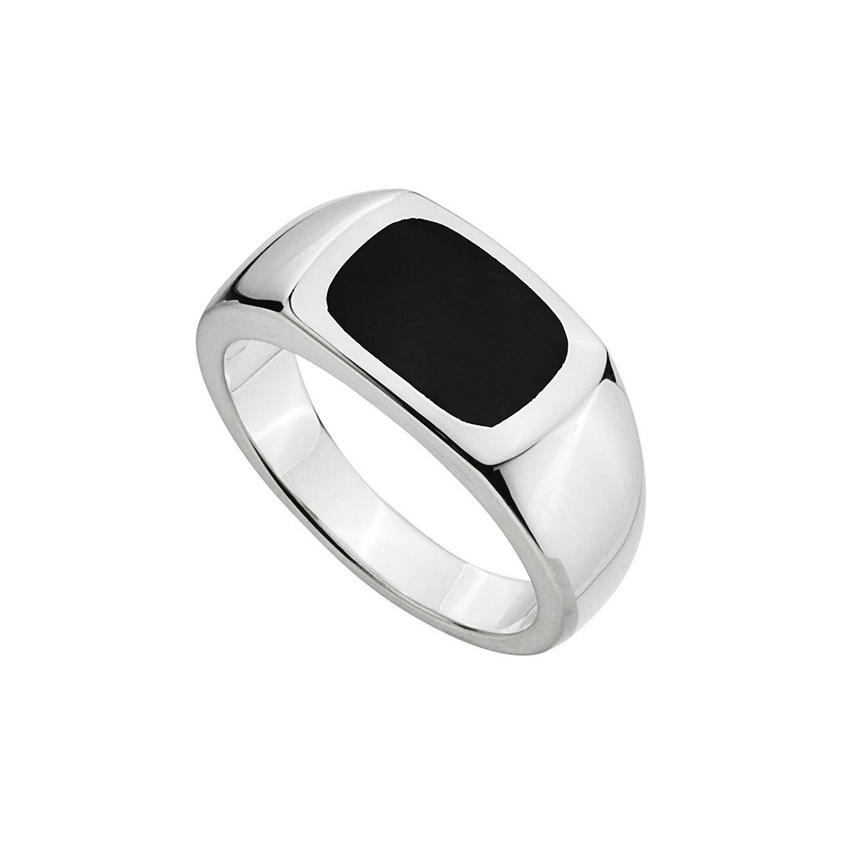 MENS 12MM SOLID SILVER RECTANGLE RING WITH BLACK ONYX INSET